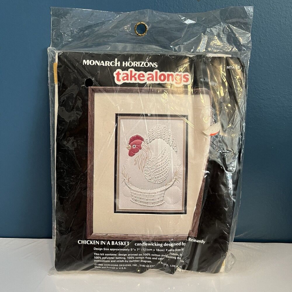 Vtg Monarch Horizons “Chicken In A Basket” Candlewicking Kit Cottage Core